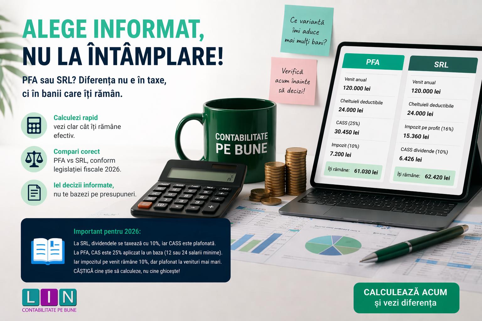Ce aleg intre PFA micro sau profit - Calculator taxe PFA vs SRL